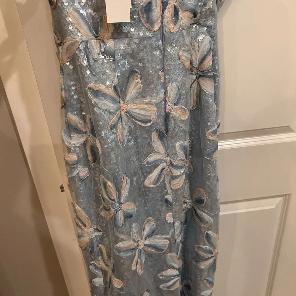 Milly Blue and Beige Floral Sequin Midi Dress - Picture 5 of 5